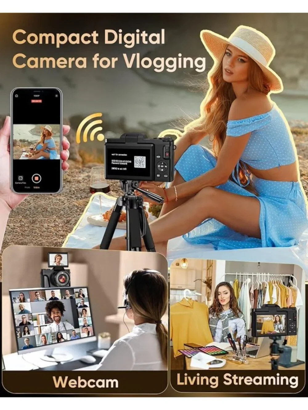 4K Digital Camera for Photography with WiFi, 64MP Autofocus 16XZoom Vlogging Cam
